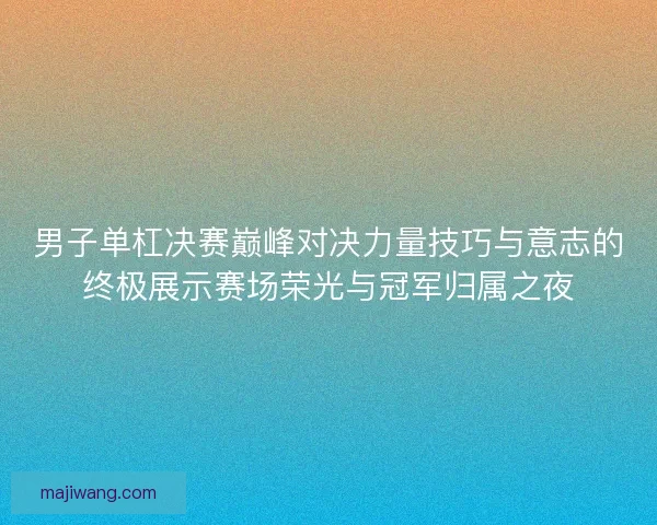 男子单杠决赛巅峰对决力量技巧与意志的终极展示赛场荣光与冠军归属之夜