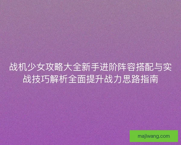 战机少女攻略大全新手进阶阵容搭配与实战技巧解析全面提升战力思路指南
